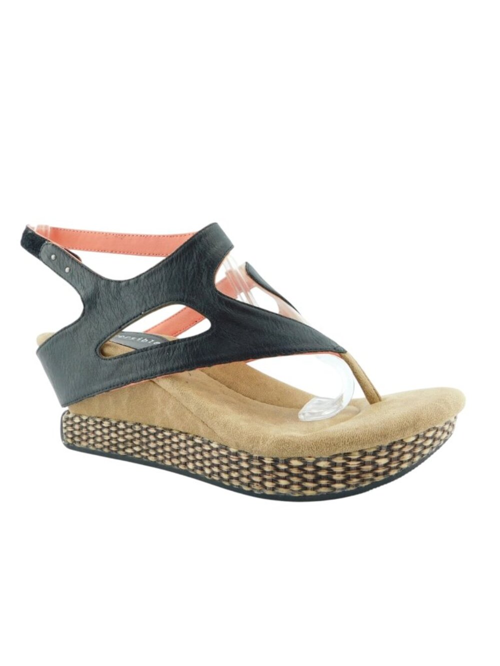 Modzori Reversible Coral Peach & Black Floating Thong Wedge Sling Sandals 7